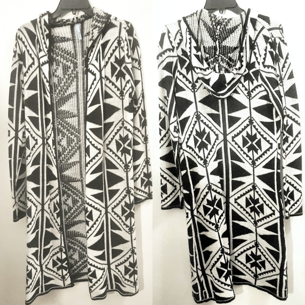Open Cardigan Duster by Pronto Aztec Print Southwestern Black/White Size M/L